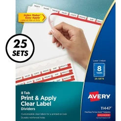 Avery Index Maker Paper Dividers with Print & Apply Label Sheets, 8 Tabs, White, 25 Sets/Pack (11447) Online