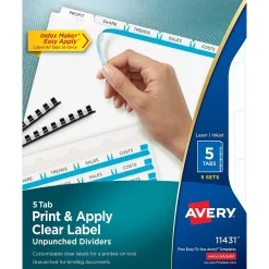 Avery Index Maker Paper Dividers with Print & Apply Label Sheets, 5 Tabs, White, 5 Sets/Pack (11431) Hot