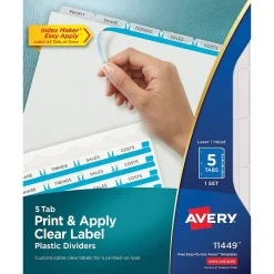 Avery Index Maker Plastic Dividers with Print & Apply Label Sheets, 5 Tabs, Frosted White (11449) Best