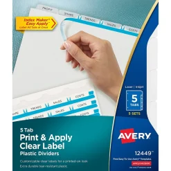 Avery Index Maker Plastic Dividers with Print & Apply Label Sheets, 5 Tabs, Multicolor, 5 Sets/Pack (12449) Hot