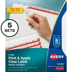 Avery Index Maker Plastic Dividers with Print & Apply Label Sheets, 5 Tabs, Frosted White, 5 Sets/Pack (12450) Outlet