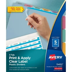 Avery Index Maker Print & Apply Label Plastic Dividers, 5-Tab, Translucent Multicolor (11452) Online