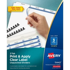 Avery Index Maker Unpunched Paper Dividers with Print & Apply Label Sheets, 3 Tabs, White (11442) Discount
