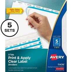 Avery IndexMaker Print & Apply Label Dividers, 5-Tab, Clear, 5/Pack (11436) Best