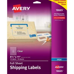 Avery Inkjet Full Sheet Labels, 8 1/2" x 11", Clear, 10 Labels/Pack (18665)* Shipping Labels