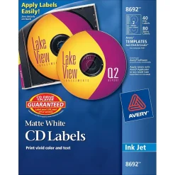 Avery Inkjet Media Labels, White Matte, 40 Disc and 80 Spine Labels/Pack (8692) Sale