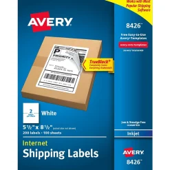 Avery Inkjet Shipping Labels, 5-1/2" x 8-1/2", White, 200 Labels/Box (8426)* Shipping Labels