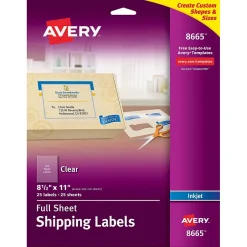 Avery Inkjet Shipping Labels, 8 1/2" x 11", Matte Clear, 25 Labels/Pack (8665)* Shipping Labels