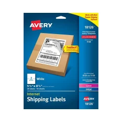 Avery Internet Laser/Inkjet Shipping Labels, 8.5" x 5.5", White, 20 Labels/Pack (18126)* Shipping Labels