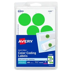 Avery Laser Color Coding Labels, 1 1/4" Dia., Neon Green, 8/Sheet, 50 Sheets/Pack (5498) Discount
