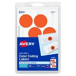Avery Laser Color Coding Labels, 1 1/4" Dia., Neon Red, 8/Sheet, 50 Sheets/Pack (5497) Sale
