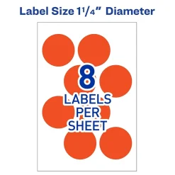 Avery Laser Color Coding Labels, 1 1/4" Dia., Neon Red, 8/Sheet, 50 Sheets/Pack (5497) Sale