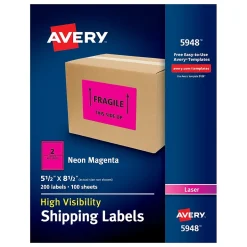 Avery Laser Shipping Labels, 5 1/2" x 8 1/2", Neon Magenta, 200 Labels/Box (5948)* Shipping Labels