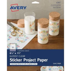 Avery Laser/Inkjet Multipurpose Printable Sticker Project Paper, 8.5" x 11", Glossy Clear, 7 Stickers/Pack (4397)