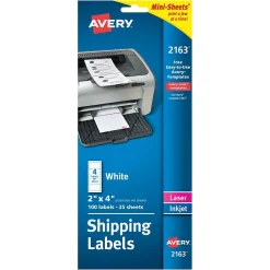 Avery Mini-Sheets Laser/Inkjet Shipping Labels, 2" x 4", White, 100 Labels/Pack (2163)* Shipping Labels