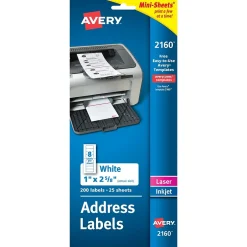 Avery Mini-Sheets Laser/Inkjet Address Labels, 1" x 2-5/8", White, 200 Labels/Pack (2160)* Address Labels