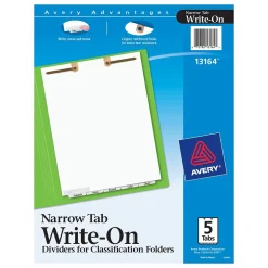Avery Narrow Write & Erase Paper Dividers for Classification Folders, 5 Tabs, Bottom Tabs (13164)