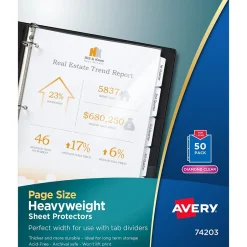 Avery Page Size Heavyweight Sheet Protectors, 8.5" x 11", Diamond Clear, 50/Box (74203) New