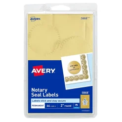 Avery Printable Inkjet Notary Seal Labels, 2" Dia, Gold Foil, 44 Seals/Pack (5868) Sale