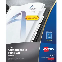 Avery Print-On Paper Dividers, 5 Tabs, White, 25 Sets/Pack (11517) Hot