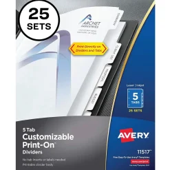 Avery Print-On Paper Dividers, 5 Tabs, White, 25 Sets/Pack (11517) Hot