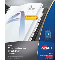 Avery Print-On Paper Dividers, 8 Tabs, White, 25 Sets/Pack (11554) Outlet