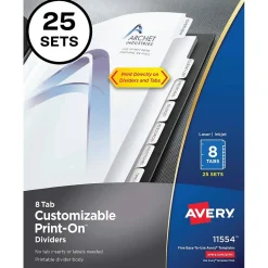 Avery Print-On Paper Dividers, 8 Tabs, White, 25 Sets/Pack (11554) Outlet