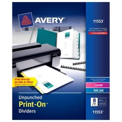 Avery Print-On Unpunched Paper Dividers, 8 Tabs, White, 5 Sets/Pack (11553) Sale
