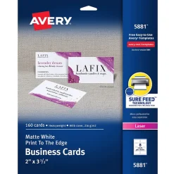 Print-to-the-Edge Business Cards, 2" x 3 1/2", Matte White, 160 Per Pack (5881) Business Cards