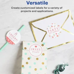 Avery Print-to-the-Edge Laser/Inkjet Round Labels, 2 1/2" Dia, Glossy White, 90 Labels/Pack (22830)* Shipping Labels