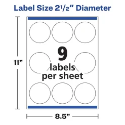 Avery Print-to-the-Edge Laser/Inkjet Round Labels, 2 1/2