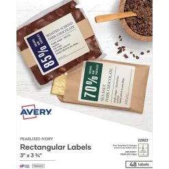 Avery Print-to-the-Edge Laser/Inkjet Rectangle Labels, 3" x 3 3/4", Pearlized Ivory, 48 Labels/Pack (22823) Sale
