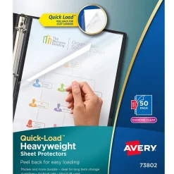 Avery Quick Load Heavyweight Sheet Protectors, 8-1/2" x 11", Diamond Clear, Acid-Free, 50/Box (73802) Outlet