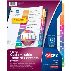 Avery Ready Index Numeric Paper Dividers, 12-Tab, Multicolor, 6/Pack (11196) Sale