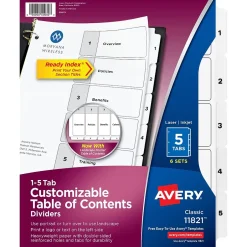 Avery Ready Index Table of Contents Paper Dividers, 1-5 Tabs, White, 6 Sets/Pack (11821) Hot