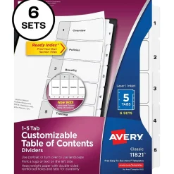 Avery Ready Index Table of Contents Paper Dividers, 1-5 Tabs, White, 6 Sets/Pack (11821) Hot