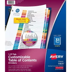 Avery Ready Index Table of Contents Paper Dividers, 1-31 Tabs, Multicolor, 6 Sets/Pack (11831) Sale