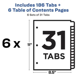 Avery Ready Index Table of Contents Paper Dividers, 1-31 Tabs, Multicolor, 6 Sets/Pack (11831) Sale