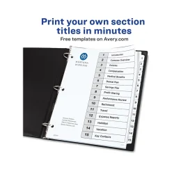 Avery Ready Index Table of Contents Paper Dividers, 1-15 Tabs, White, 6 Sets/Pack (11825)