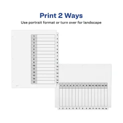 Avery Ready Index Table of Contents Paper Dividers, 1-15 Tabs, White, 6 Sets/Pack (11825)