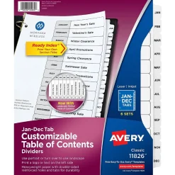 Avery Ready Index Table of Contents Pre-Printed Monthly Paper Divider, Jan-Dec, Multicolor, 6 Sets (11830) Clearance