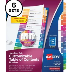 Avery Ready Index Table of Contents Pre-Printed Monthly Paper Divider, Jan-Dec, Multicolor, 6 Sets (11830) Clearance