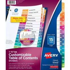 Avery Ready Index Table of Contents Pre-Printed Paper Dividers, 15 Tabs, Multicolor, 1 Set (11143) Online