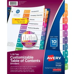 Avery Ready Index Table of Contents Paper Dividers, 1-10 Tabs, Multicolor (11135) Hot