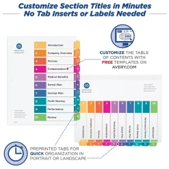 Avery Ready Index Table of Contents Paper Dividers, 1-10 Tabs, Multicolor (11135) Hot