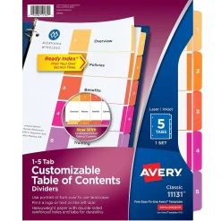 Avery Ready Index Table of Contents Paper Dividers, 1-5 Tabs, Multicolor (11131) Hot