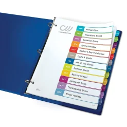 Avery Ready Index Table of Contents Paper Dividers, 1-12 Tabs, Contemporary Multicolor (11847) New