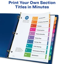 Avery Ready Index Table of Contents Extra-Wide Paper Dividers, 1-10 Tab, Multicolor (11165) Clearance