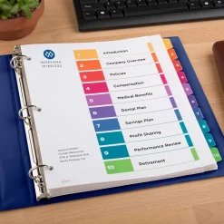 Avery Ready Index Table of Contents Extra-Wide Paper Dividers, 1-10 Tab, Multicolor (11165) Clearance