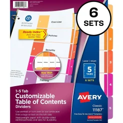 Avery Ready Index Table of Contents Paper Dividers, 1-5 Tabs, Multicolor, 6 Sets/Pack (11187) Clearance